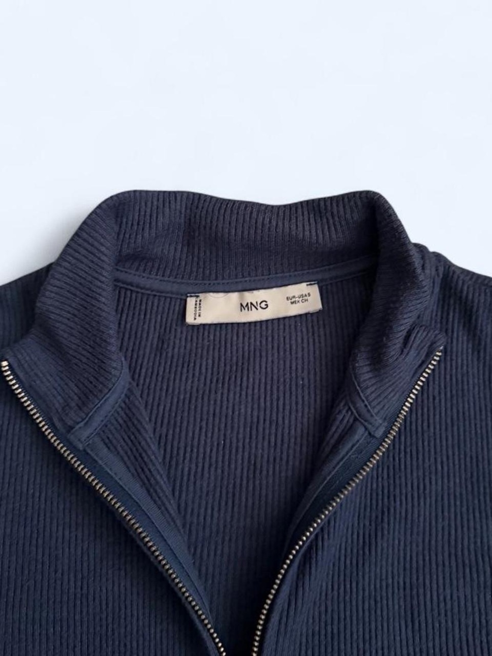 Mango Ribbed Full-Zip Jacket - Navy Blue - Picture 2 of 2